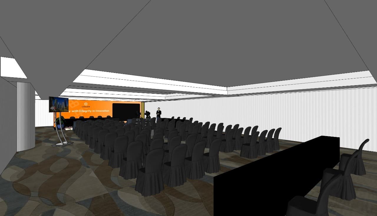 Modern 3D studio setup for virtual meetings and presentations