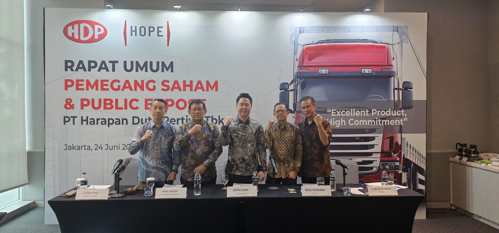 Executive presentation stage with corporate branding